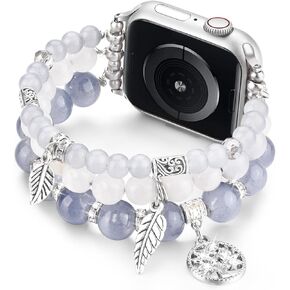 MOFREE Beaded Bracelet Compatible with Apple Watch Band 38mm 40mm 41mm Women, Fashion Handmade Crystal Stone Beads Elastic Stretchy Strap for iWatch Band Series SE 9 8 7 6 5 4 3 2 1