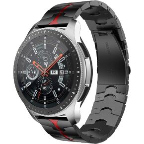 Compatible for Samsung Galaxy Watch 3 45mm/46mm bands,22mm Enamel Process Stainless Steel Metal Watch Strap Compatible Samsung Watch 3 45mm,Gear S3 Frontier/Classic Smartwatch,Black+Red