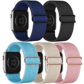 5 عبوات متوافقة مع سوار ساعة Apple للأطفال، أربطة بديلة مريحة وقابلة للتمدد من النايلون لسلسلة Iwatch Ultra 9 8 7 6 5 4 3 SE SE2 38 مم 40 مم 41 مم و42 مم 44 مم 45 مم 49 مم للمعصم الصغير للأولاد والبنات.