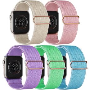 5 Packs Compatible with Kids Apple Watch Band,Comfy Stretchy Adjustable Nylon Replace Bands for Iwatch Ultra Series 9 8 7 6 5 4 3 SE SE2 38mm 40mm 41mm & 42mm 44mm 45mm 49mm for Boy Girl Small Wrist.
