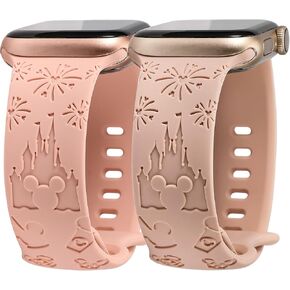 2 Packs Cartoon Bands Compatible with Apple Watch Bands 38mm 40mm 41mm 44mm 45mm 42mm 49mm Girls Women, Soft Silicone Cute Engraved Strap for iWatch Series 9/8/7/6/5/4/3/2/1/SE/Ultra/Ultra2 in Kuwait