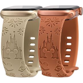 2 Packs Cartoon Bands Compatible with Apple Watch Bands 38mm 40mm 41mm 44mm 45mm 42mm 49mm Girls Women, Soft Silicone Cute Engraved Strap for iWatch Series 9/8/7/6/5/4/3/2/1/SE/Ultra/Ultra2