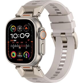 TRUMiRR Band for Apple Watch Ultra 2 / Ultra 49mm, Fluoro Rubber Watchband Stainless Steel Connector Kit Strap for iWatch Apple Watch SE (2nd Gen) Series 9 8 7 6 5 4 3 2 1 45mm 44mm 42mm