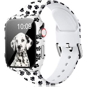 Floral Printed Pattern Silicone Band with Case Cover Set Screen Protector Compatible for Apple Watch 45mm 44mm 42mm 41mm 40mm 38mm, Soft Sport Strap for iWatch Series 8 7 SE 6 5 4 3 2 1 Women