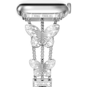NewWays Compatible for Apple Watch Band Butterfly 38mm 40mm 41mm 42mm 44mm 45mm, Sparkling Bling Diamonds Bracelet for iWatch Band Womens (Black)