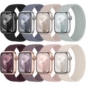 Braided Stretchy Solo Loop 8-Pack for Apple Watch Band 38mm 40mm 41mm 42mm 44mm 45mm 49mm Women Men, Adjustable Elastic Nylon Strap Wristband for iWatch Series 9 8 7 6 5 4 3 2 1 Ultra Ultra 2 SE