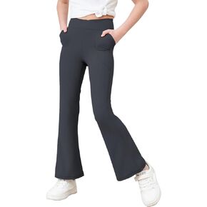 Black Cherry Girls Flare Leggings with 2 Pockets, Bootcut Yoga Pants, Crossover Waist Bell Bottoms for Dance Workout