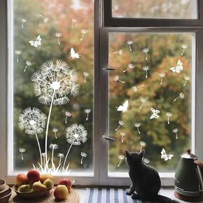Supzone White Dandelion Window Clings Flying Flowers Butterflies Spring Window Decals Anti-Collision Glass Window Doors Window Stickers Decoration