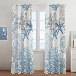 Tritard Coastal Window Curtains Grommet Drapes Nautical Beach Themed Thermal Insulating 50% Light Blocking Privacy Curtain for Living Room, Bedroom 2 Panels Set, 52x63 Inches