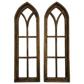 Farmhouse Rustic Wooden Wall Window Arches Set of 2 -The Rustic Brown Dandelion Wood Window Cathedrals