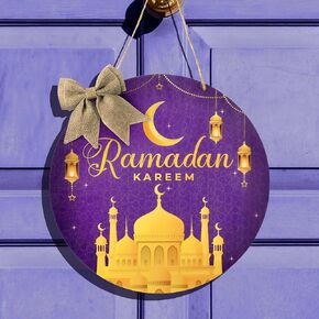 L1rabe Ramadan Kareem Hanging Ornament - Eid Mubarak Wreath Wooden Hanging Door Sign Decorations Eid Islam Mubarak Moon Black Gold Home Wall Door Window Decor Eid Mubarak Party Supplies (Eid Style)
