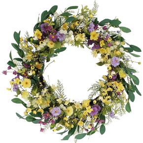 Puleo International 30" Artificial Dogwood, Daisy, and Poppy Floral Spring Door Wreath,Green