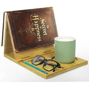 حامل كتب من الخيزران والخشب من ZenRich لمسند الصفحة، خادم فريد لقراءة زاوية الكتاب مع كوب ونظارات وقلم/جهاز لوحي/حامل كيندل. إشارة مرجعية قابلة للطي - مثالية لمحبي الكتب