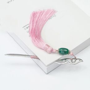 ZenRich Chinese Metal Bookmarks with Tassel, Bookmark Unique Classical Ancient Chinese Hairpin Bookmark with Handmade Silky Tassel for Book Lovers Unique Gift-qinyuanchuan