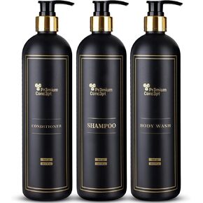 Plastic Pump Bottles for Shower Dispenser, Set of 3 Black 500mL Dispenser Bottles with Gift Box and Labels for Shampoo, Conditioner, Body Wash, Hand Soap, Detergent, and Dish Soap in Saudi Arabia