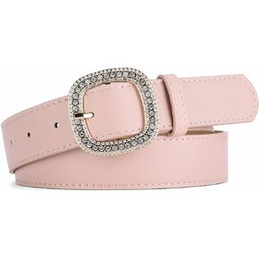 Leather Belt Square Buckle Ladies Belt Casual Classic Grommet Leather Belts for Dress Jeans Pants