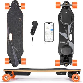 WOWGO 3E Electric Longboard E-Skateboard with App, 650W Dual Motors Belt Driven Skateboard for Commuting, Top Speed 28mph Board with 4 Mode 13mile Range, Handle Design Type for Adults Max Load 330LBS