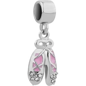 Pink Dancing Girl and Shoes Charm for Ballet Dancer Compatible with Pandora Charms Bracelets