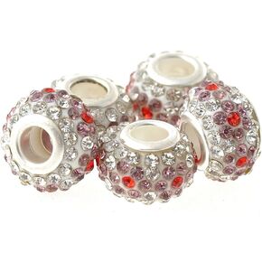 RUBYCA Big Hole Czech Crystal Large Charm Beads fit European Bracelet (5pcs, 15mm, Multi Color)