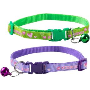 2 PCS Cat Collar with Bell, Breakaway Cat Collar Adjustable Classic Plaid Kitten Collars Soft for Cat Puppy, Light Green& Red