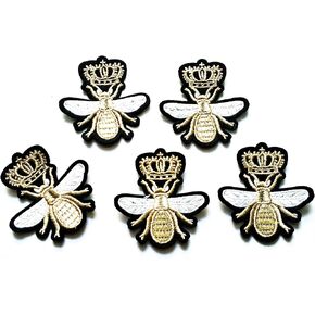 Nipitshop Patches Set 5 Pcs Golden Crown BEE Insect Bugs Cute Kids Bumble Bee Shape Iron On Embroidered Applique Patch for Clothes Backpacks T-Shirt Jeans Skirt Vests Scarf Hat Bag