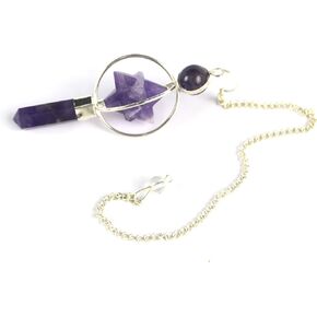 Jet Energized Amethyst Spinning Merkaba Pendulum Carved Healing Reiki A+ Jet International Booklet Image is JUST A Reference