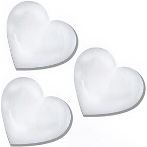 Selenite Crystal Heart Stone, Healing & Calming Quality Crystal, Pocket Massage Heart Worry Stone for Healing, Meditation & Home Décor – Pack of 3