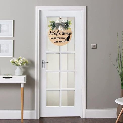 Cat Welcome Sign We Hope You Like Cat Hair Front Door Garland Rustic Kitten Round Wood Door Hanger With Green Grass Ring Bow for Cat Lovers Farmhouse Housewarming Gift Home Wall Art Decor 12x12 Inch in Kuwait
