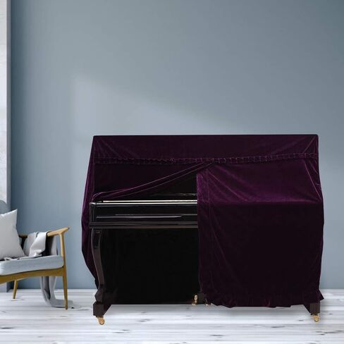 Upright Piano Cover, Colorfast Pleuche Full Piano Dust Proof Decorated Cover(Purple) in Kuwait
