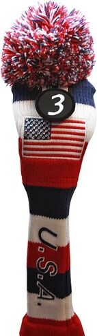 USA Patriot Majek Golf Club Fairway Wood Pom Pom Patriotic Knit Head Cover Headcover for Metal Woods in Saudi Arabia
