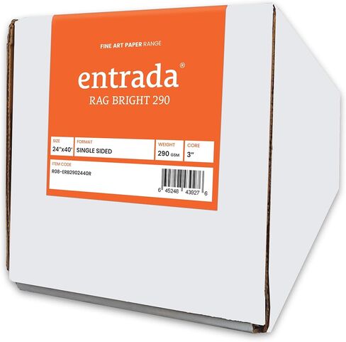 Moab Entrada Rag Bright 290, 100% Cotton Fine Art Archival Inkjet Paper, Single-Sided, Smooth (Hotpress) Bright White Matte, Heavy Weight 290gsm, Roll (24X40) in Kuwait