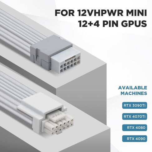 وصلة كابل PCI-e 5.0 12VHPWR GPU، كابل تمديد 16pin(12+4) أنثى إلى ذكر لـ RTX 3090Ti 4070ti 4080 4090، 4 أمشاط، 30 سم (أبيض) in Saudi Arabia