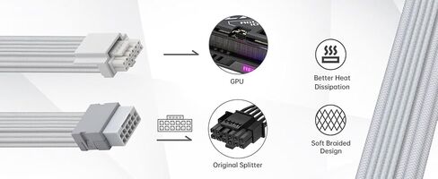وصلة كابل PCI-e 5.0 12VHPWR GPU، كابل تمديد 16pin(12+4) أنثى إلى ذكر لـ RTX 3090Ti 4070ti 4080 4090، 4 أمشاط، 30 سم (أبيض) in Saudi Arabia