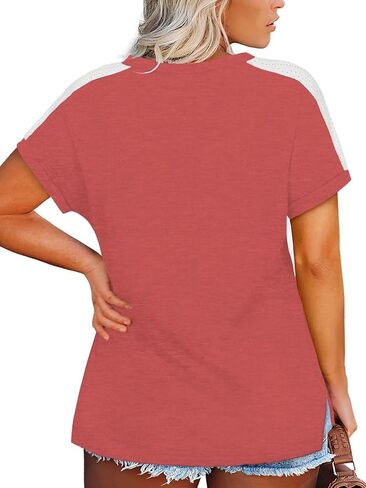 ROSRISS Plus-Size Tops for Women Summer Short Sleeve V Neck Shirts Side Split Tunics XL-5XL in Saudi Arabia