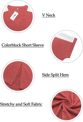 ROSRISS Plus-Size Tops for Women Summer Short Sleeve V Neck Shirts Side Split Tunics XL-5XL in Saudi Arabia