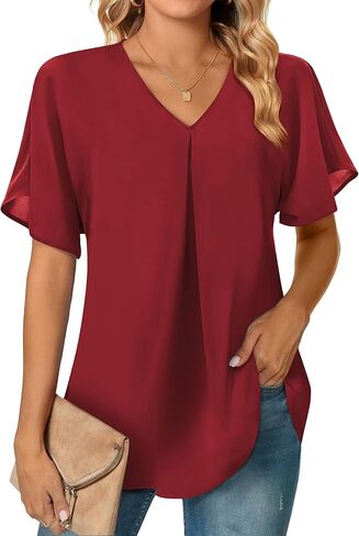 Beluring Womens Summer Blouse Casual Short Sleeve Shirt V Neck Tunic Tops in Kuwait
