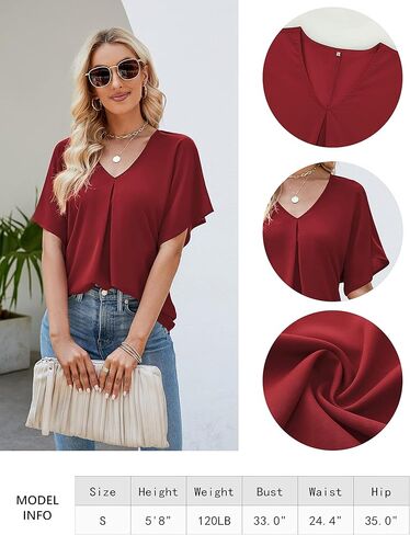 Beluring Womens Summer Blouse Casual Short Sleeve Shirt V Neck Tunic Tops in Kuwait