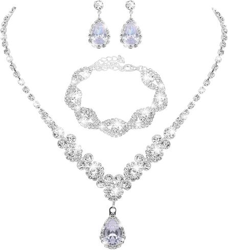 3 Pcs Rhinestone Jewelry Set for Women Rhinestone Earrings Rhinestone Necklace Bracelet Prom Jewelry Wedding Jewelry Sets Bridal Jewelry Set Costume Jewelry for Women Girls Bridesmaid in Saudi Arabia