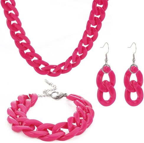 COLORFUL BLING Acrylic chunky Cuban Statement Necklace paper Clip Bracelet Earring Set Hip Hop Punk Choker paper clip Statement jewelry set in Saudi Arabia