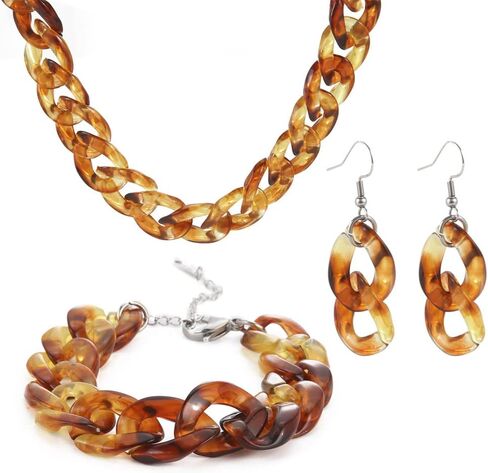 COLORFUL BLING Acrylic chunky Cuban Statement Necklace paper Clip Bracelet Earring Set Hip Hop Punk Choker paper clip Statement jewelry set in Saudi Arabia