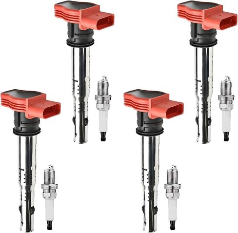 Ignition coil packs UF529 Spark Plug 4644 set of 4 Compatible with 2005 2006 2007 2008 2009 2010 2011 2012 2013 2014 2015 2016 VW Jetta GTI Rabbit Golf Passat CC Tiguan Audi A3 A4 A5 R8 A6 A7 Q7 S4 TT in Saudi Arabia
