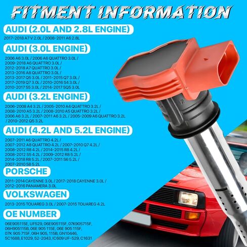 حزم ملف الإشعال UF529 Spark Plug 4644 مجموعة من 4 متوافقة مع 2005 2006 2007 2008 2009 2010 2011 2012 2013 2014 2015 2016 VW Jetta GTI Rabbit Golf Passat CC Tiguan Audi A3 A4 A5 R8 A6 A7 Q7 S4 TT in Kuwait