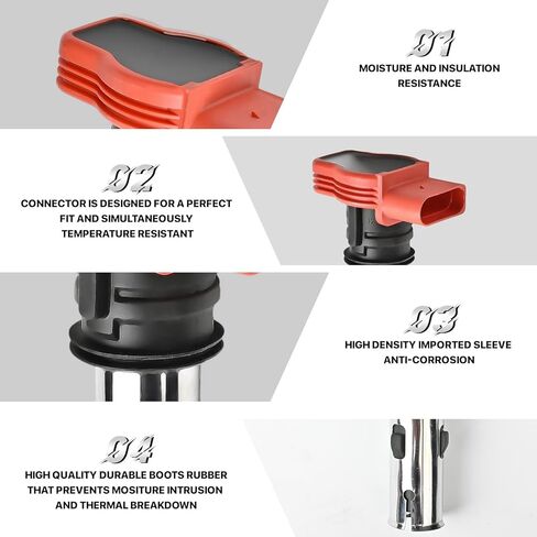 حزم ملف الإشعال UF529 Spark Plug 4644 مجموعة من 4 متوافقة مع 2005 2006 2007 2008 2009 2010 2011 2012 2013 2014 2015 2016 VW Jetta GTI Rabbit Golf Passat CC Tiguan Audi A3 A4 A5 R8 A6 A7 Q7 S4 TT in Kuwait