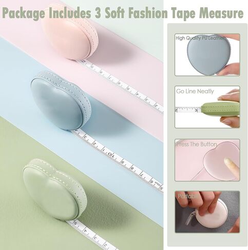3 عبوات من أشرطة قياس مزدوجة الجوانب قابلة للسحب، بطول 60 بوصة (1.5 متر)، مثالية لقياس نسيج الجسم، والخياطة، والخياطة، والحياكة، والحرف اليدوية، وفقدان الوزن. in Kuwait