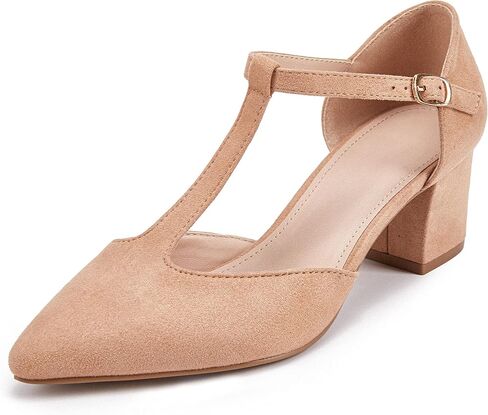 Huiyuzhi Women's T-Strap Pointed Toe Ankle Buckle Chunky Block Heel Pumps in Kuwait