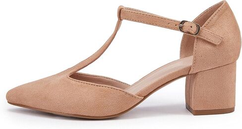 Huiyuzhi Women's T-Strap Pointed Toe Ankle Buckle Chunky Block Heel Pumps in Kuwait