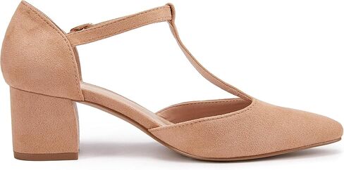 Huiyuzhi Women's T-Strap Pointed Toe Ankle Buckle Chunky Block Heel Pumps in Kuwait