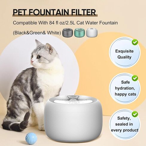 10 عبوات من فلتر نافورة المياه للقطط و10 عبوات من إسفنجات مضخة المياه و6 عبوات من الإسفنج الممتص للصوت، فلتر نافورة مياه للحيوانات الأليفة متوافق مع نافورة مياه للقطط سعة 84 أونصة سائلة/2.5 لتر in Kuwait