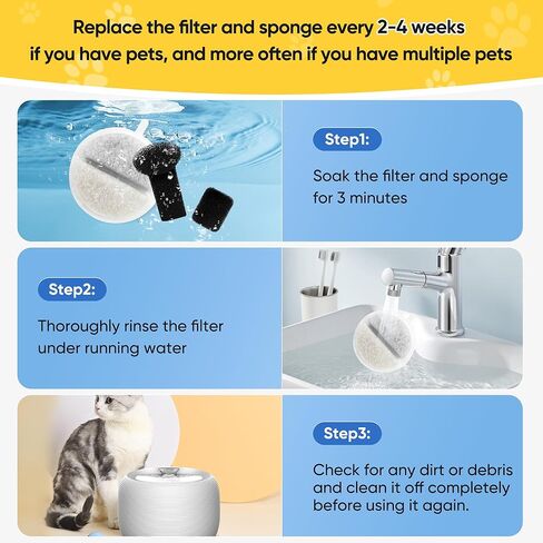 10 عبوات من فلتر نافورة المياه للقطط و10 عبوات من إسفنجات مضخة المياه و6 عبوات من الإسفنج الممتص للصوت، فلتر نافورة مياه للحيوانات الأليفة متوافق مع نافورة مياه للقطط سعة 84 أونصة سائلة/2.5 لتر in Kuwait