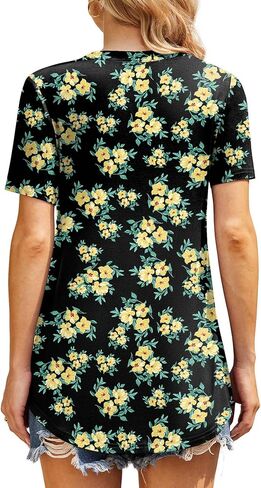 AYIFU Womens Summer Tops Notch V Neck Blouses Short Sleeve Dressy Shirts Casual Tunic in Kuwait